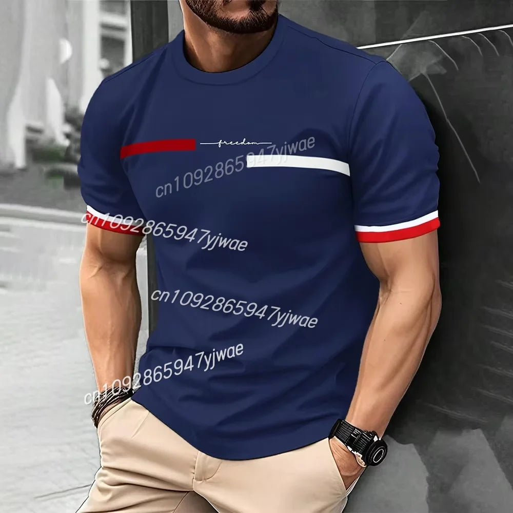 Men's 3D Striped Printed T-Shirt Hip-Hop Trend Harajuku Streetwear round Neck Comfortable Breathable Casual Top for Men