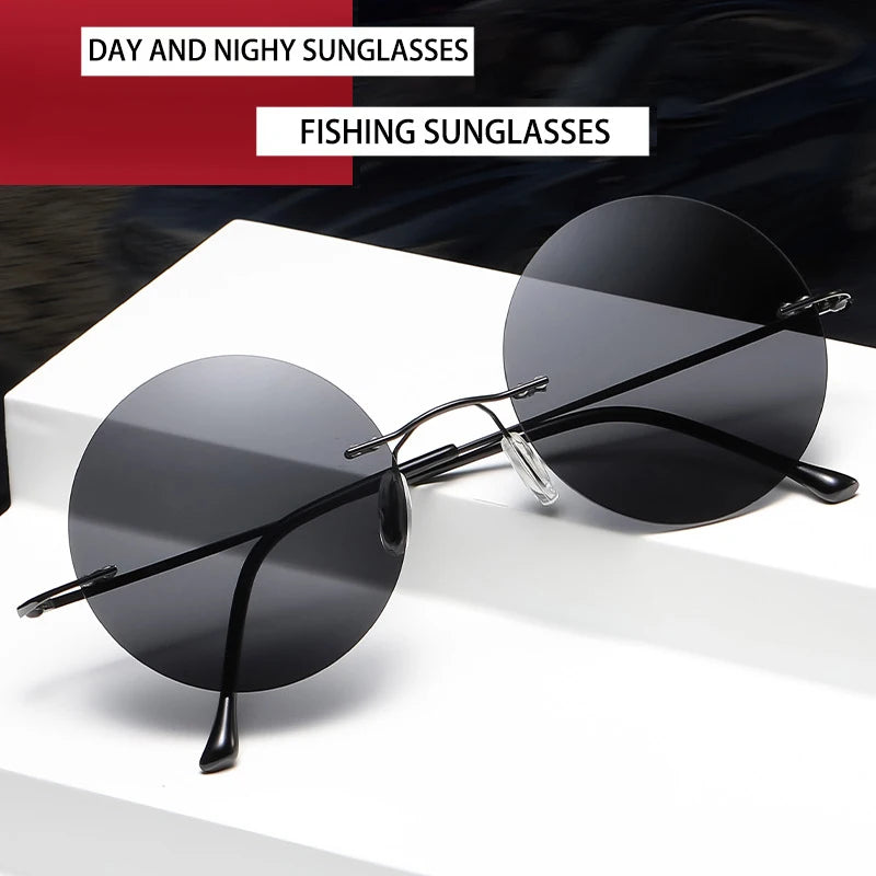 BOYSEEN Ultra light polarized circular frameless sunglasses for men women circular driving sunglasses modern and fashionable