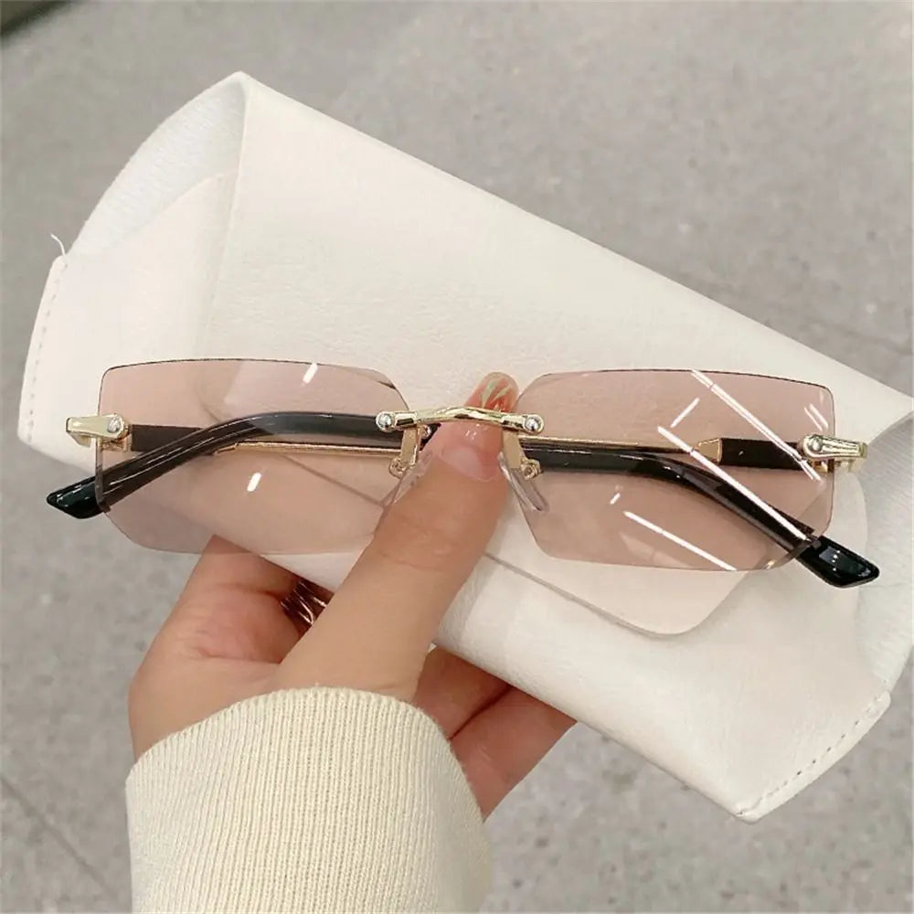 Rimless Sunglasses for Women & Men, Trendy Frameless Rectangle Sun Glasses Retro Shades Fashion Summer Travel UV400 Eyewear
