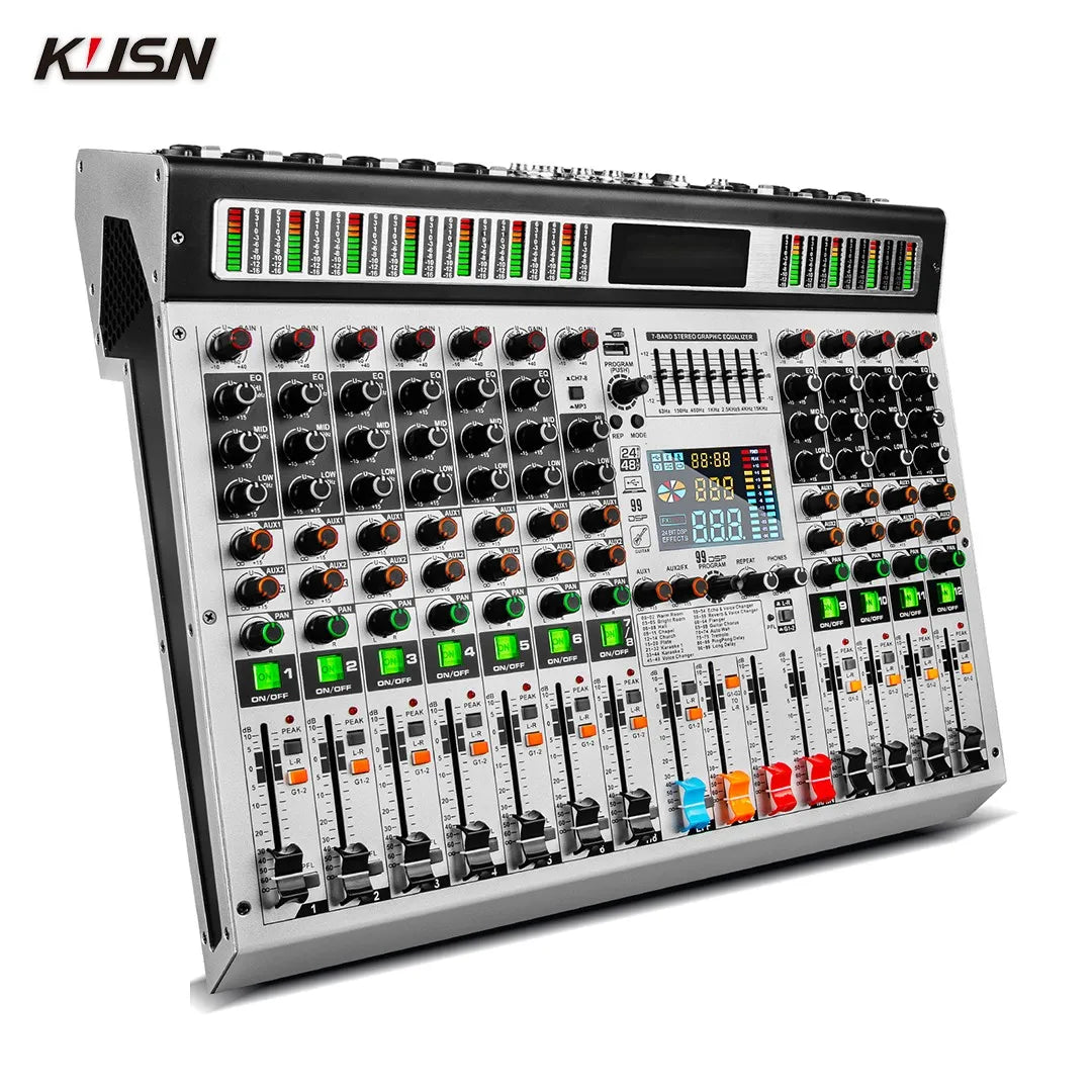 12 Channel 99 DSP Digital Mixer Professional Powered DJ Controller Audio Mixing Console Power Sound Mixer with Bluetooth USB