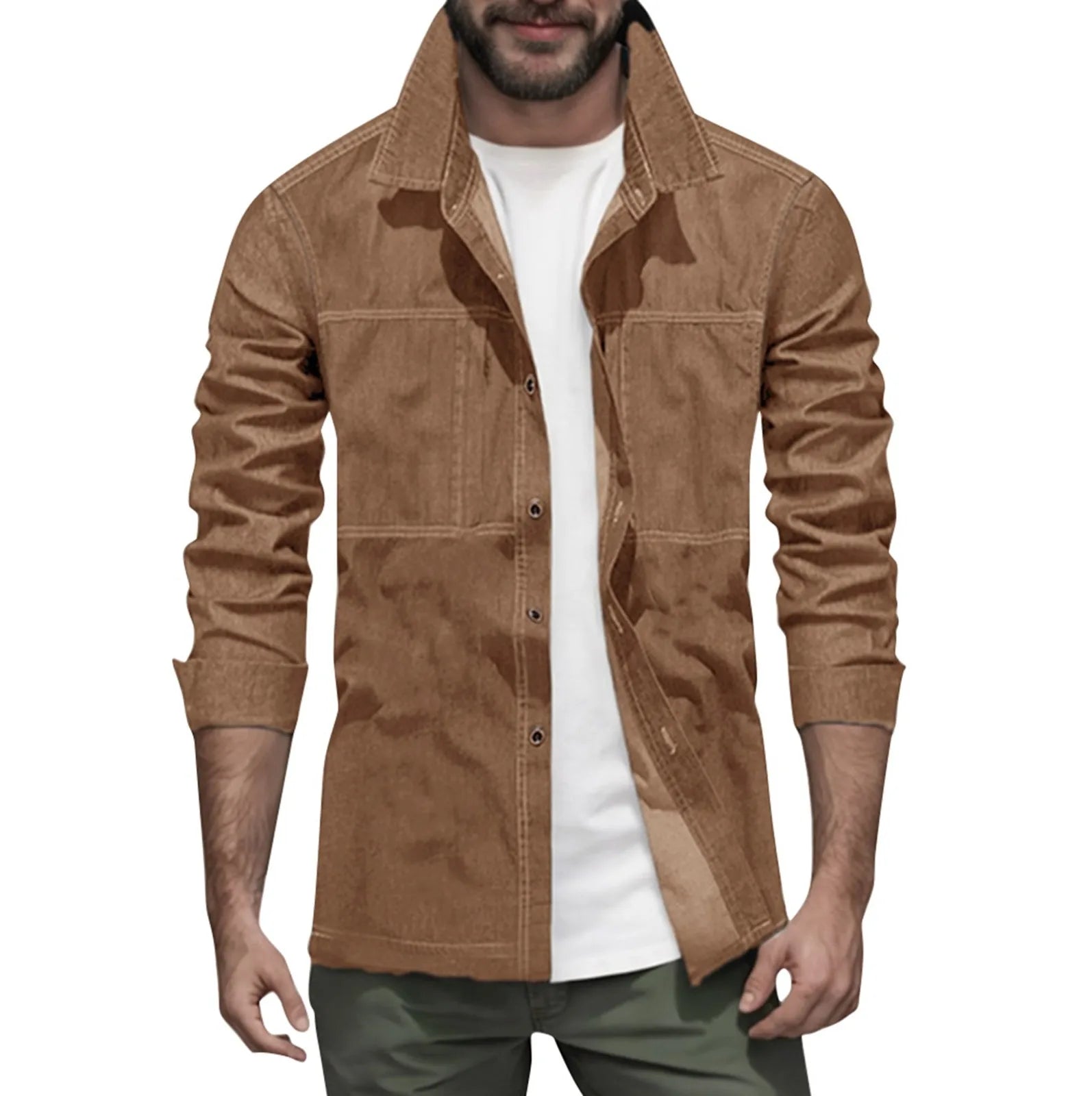 Slim Fit Denim Collared Shirt Casual Long Sleeve Pure Color Outerwear Men's Spring Autumn New Style Trendy Male Fashion Shirt