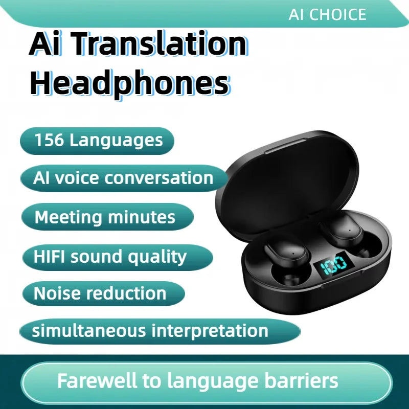 1pc 156Language Translation Wireless Headphones Smart Waterproof Ai Real-time Translator Bluetooth 5.4 Earbuds Business Earphone