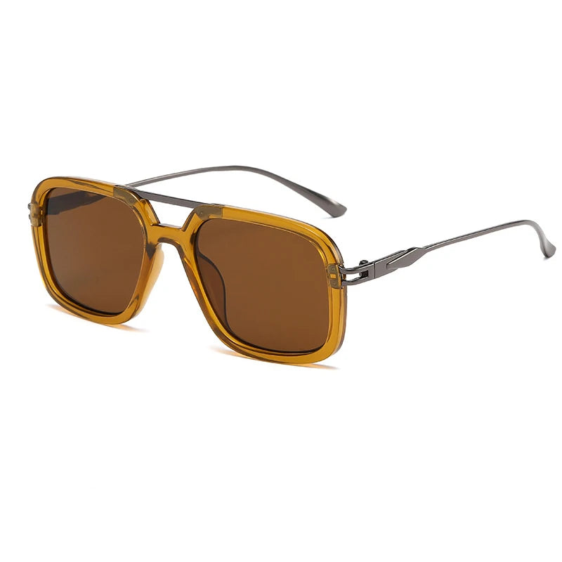 Double Bridge Square Frame Polygon Wome Sunglasses Fashion Metal Glasses Street Shot High grade Sunglasses