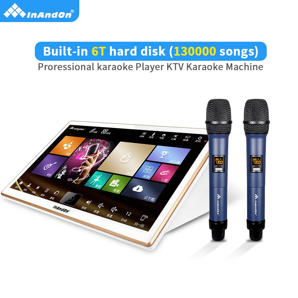 18.5" Touch Screen 5 in 1 KTV InAndOn Karaoke System 6TB Wireless Microphone Karaoke Set Chinese and English Karaoke Machine