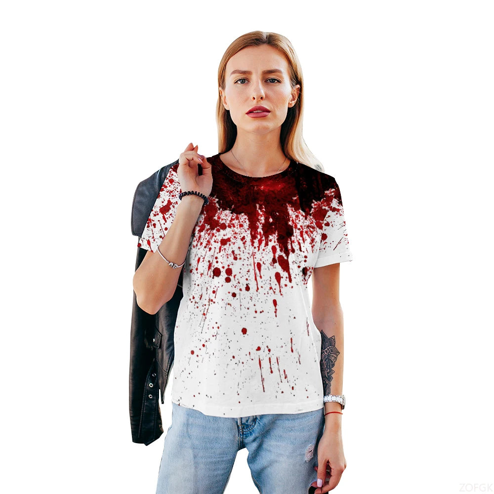 Halloween Fun Bloody Horror Pattern 3D Printed T-shirt Scary Dripping Blood Street Men Tops Casual Fashion O-neck Oversized  Tee
