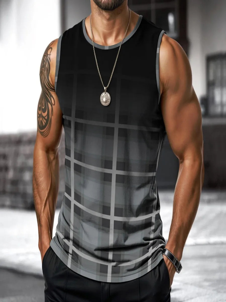 Mens Retro Vest Street Fashion Round Neck Sleeveless T Shirt Printed Daily Outdoor Sports Fitness Running Top Animal Plaid Comfo