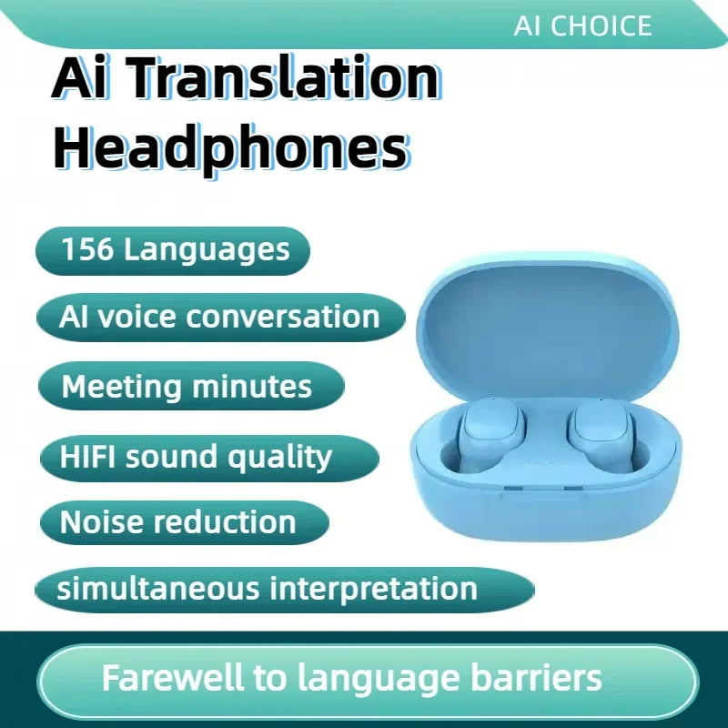 1pc 156Language Translation Wireless Headphones Smart Waterproof Ai Real-time Translator Bluetooth 5.4 Earbuds Business Earphone