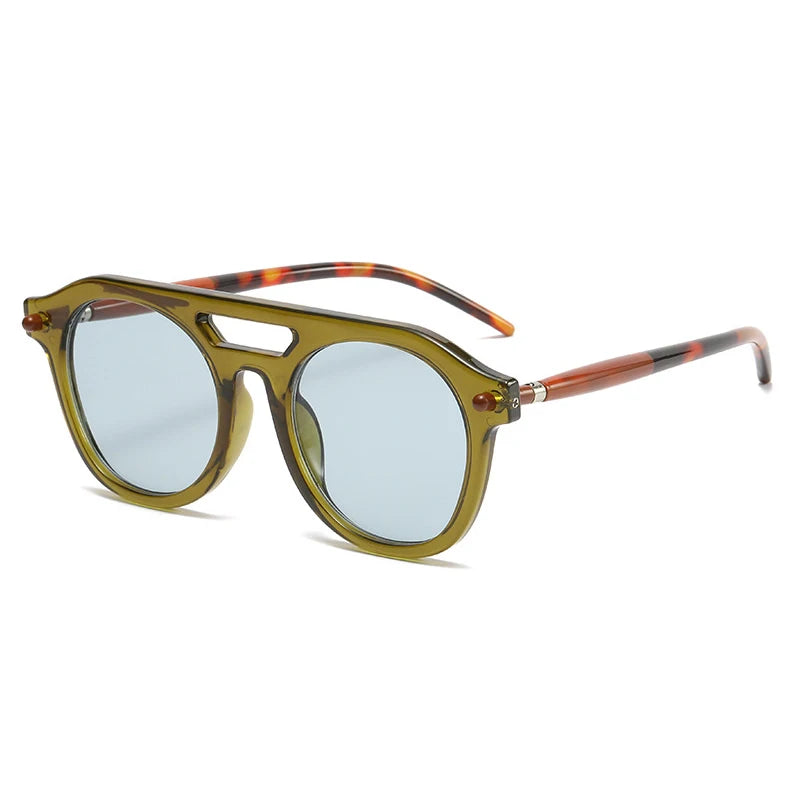 Double Bridge Square Frame Polygon Wome Sunglasses Fashion Metal Glasses Street Shot High grade Sunglasses
