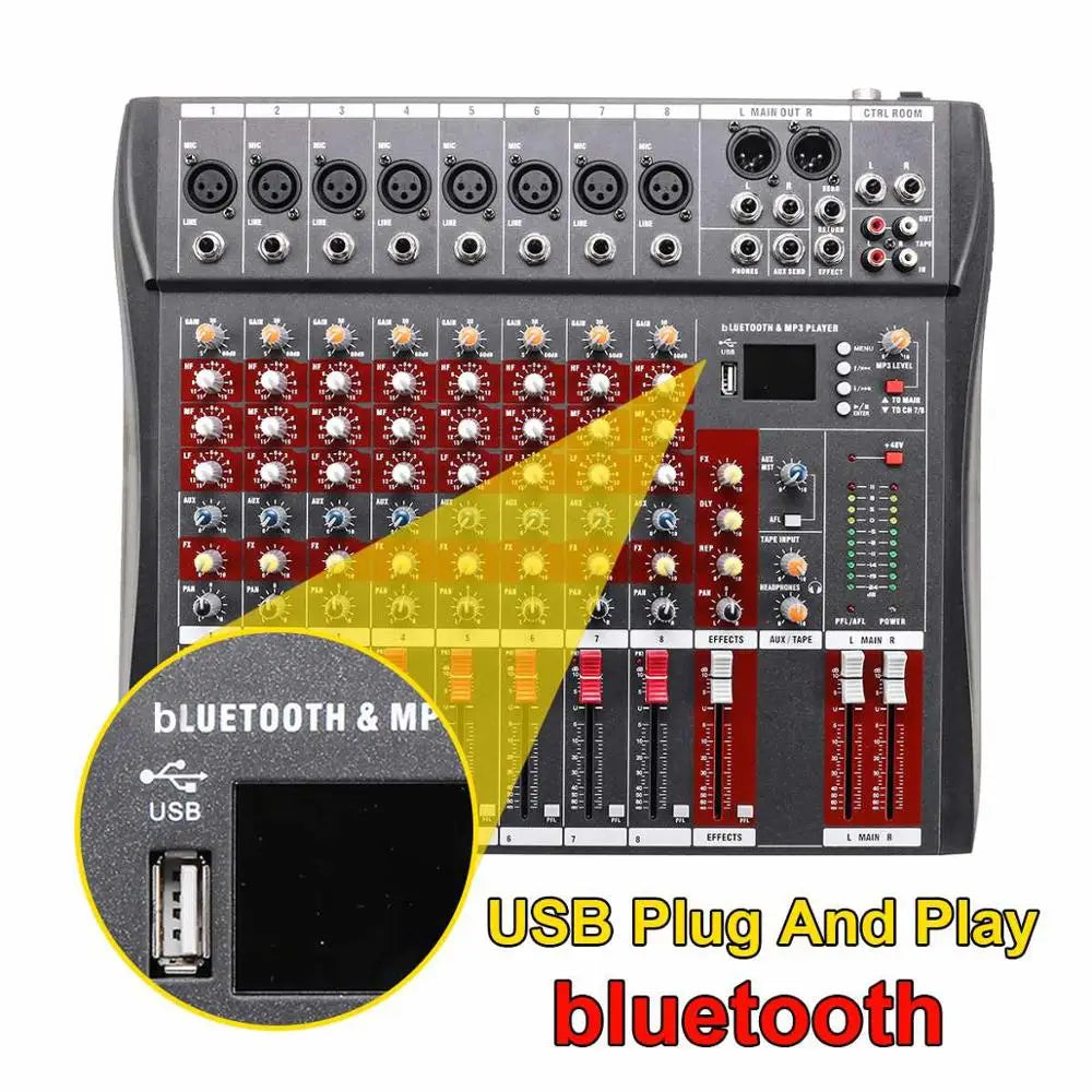 Professional 8-channel Audio DJ Mixer With  Sound Mixer Audio Karaoke Phantom Power 48V USB Jack Hot Sale Products 13 B