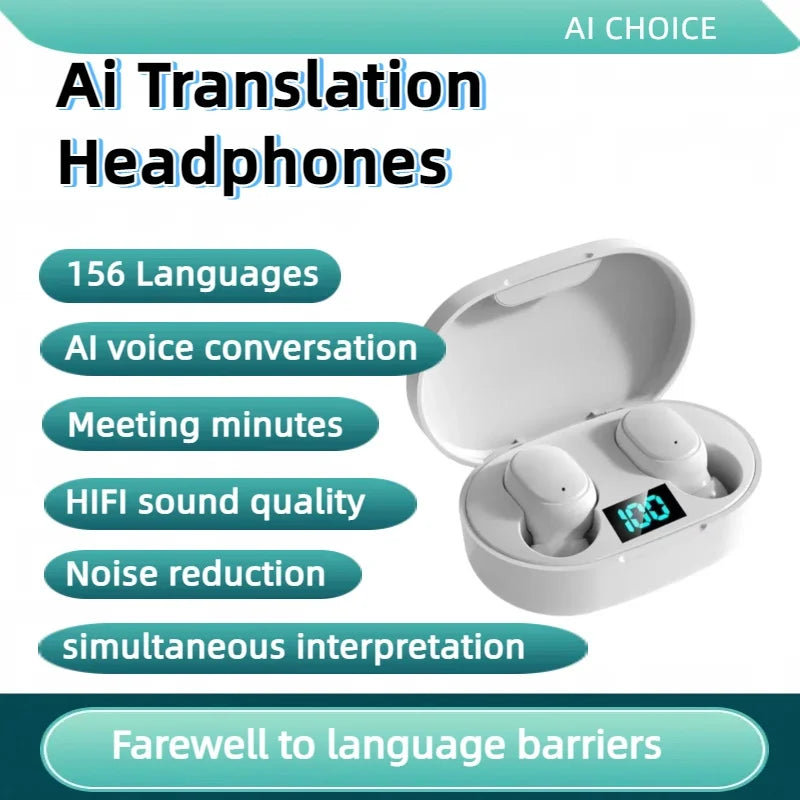 1pc 156Language Translation Wireless Headphones Smart Waterproof Ai Real-time Translator Bluetooth 5.4 Earbuds Business Earphone