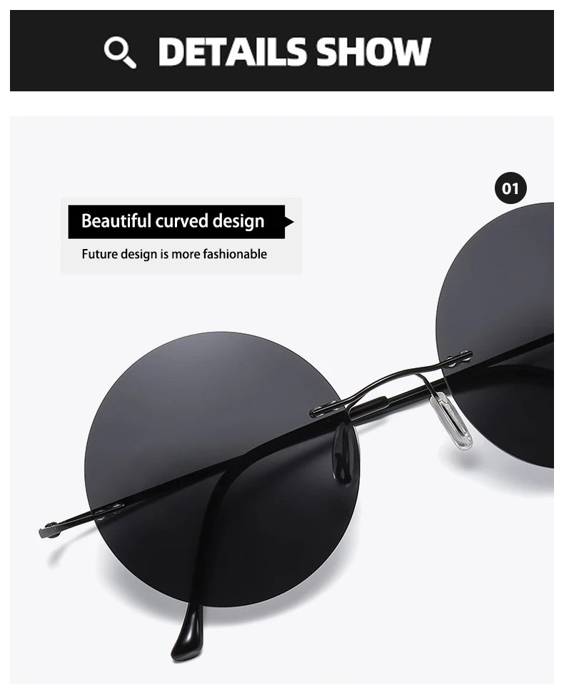 BOYSEEN Ultra light polarized circular frameless sunglasses for men women circular driving sunglasses modern and fashionable