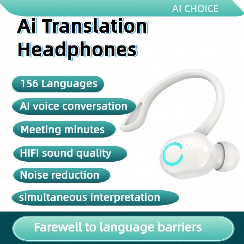 1pc 156Language Translation Wireless Headphones Smart Waterproof Ai Real-time Translator Bluetooth 5.4 Earbuds Business Earphone