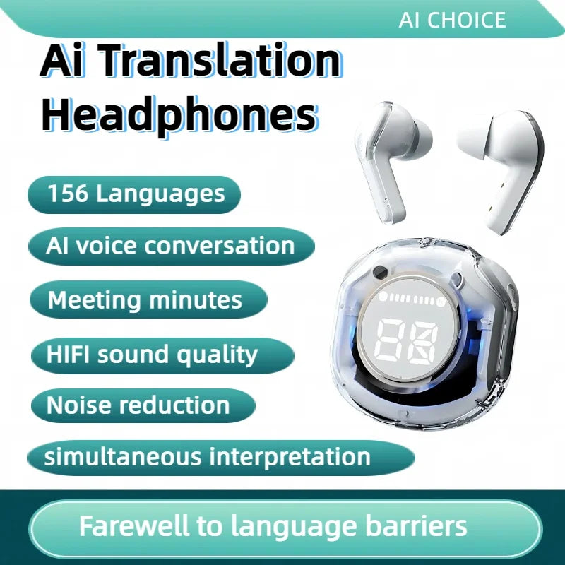 1pc 156Language Translation Wireless Headphones Smart Waterproof Ai Real-time Translator Bluetooth 5.4 Earbuds Business Earphone