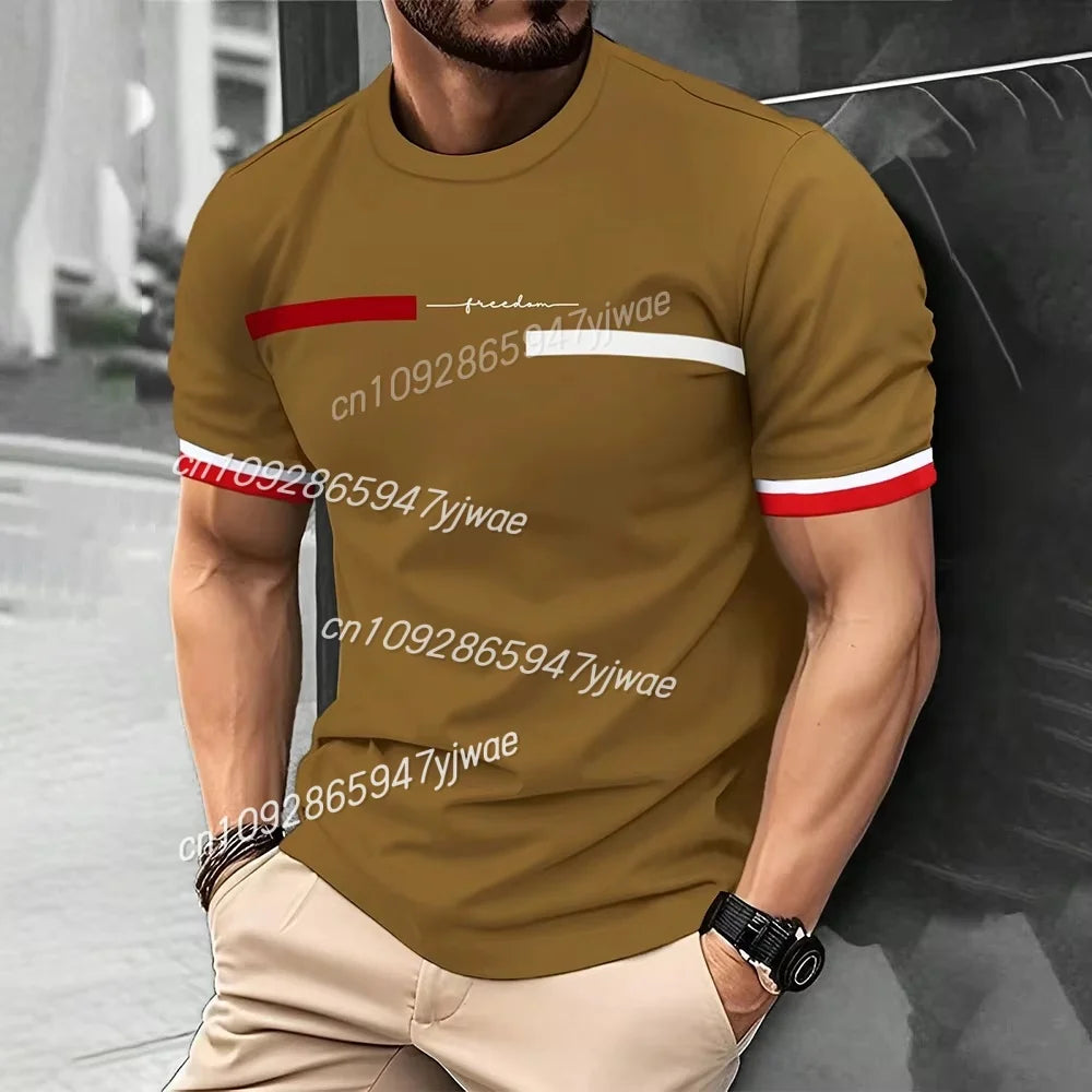 Men's 3D Striped Printed T-Shirt Hip-Hop Trend Harajuku Streetwear round Neck Comfortable Breathable Casual Top for Men