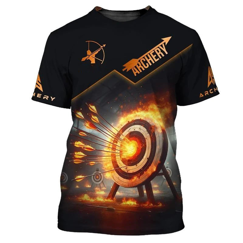 Archery Themed Sport T-shirt Men Cool Print Short Sleeve T Shirts Competition Clothing Fashion Trend Daily Train Breathable Tee