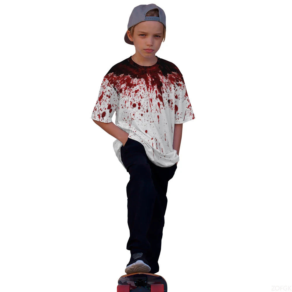 Halloween Fun Bloody Horror Pattern 3D Printed T-shirt Scary Dripping Blood Street Men Tops Casual Fashion O-neck Oversized  Tee