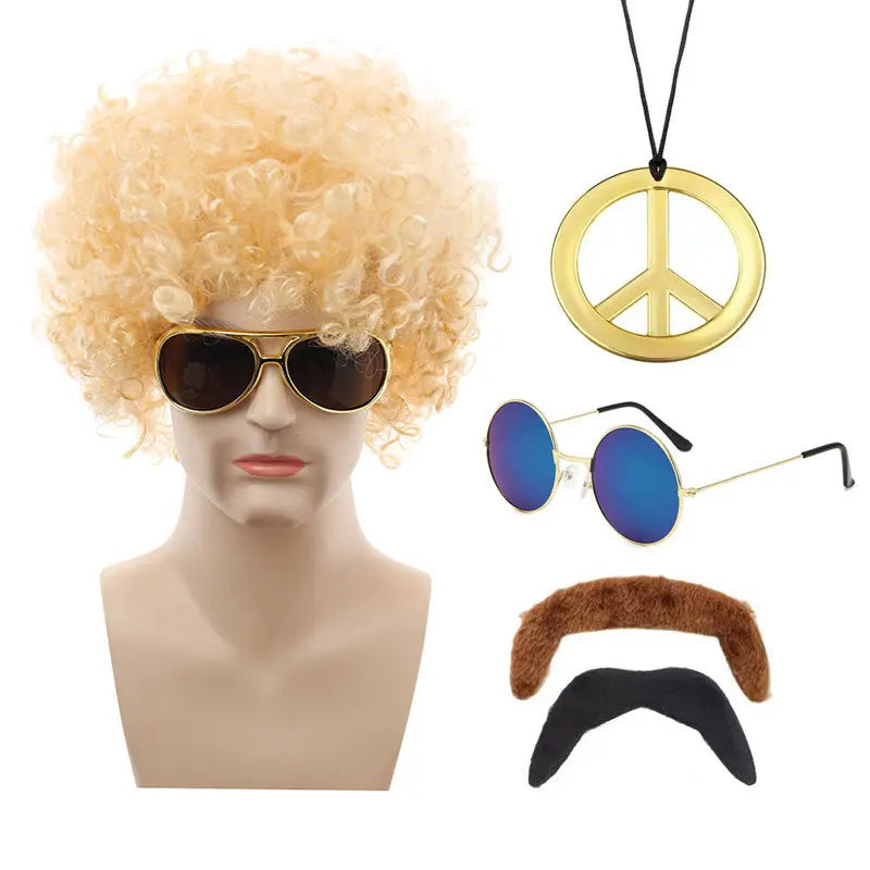 Hot Hippie Wig Halloween Cos Punk Wig Fans Afro Rock Sunglasses Set