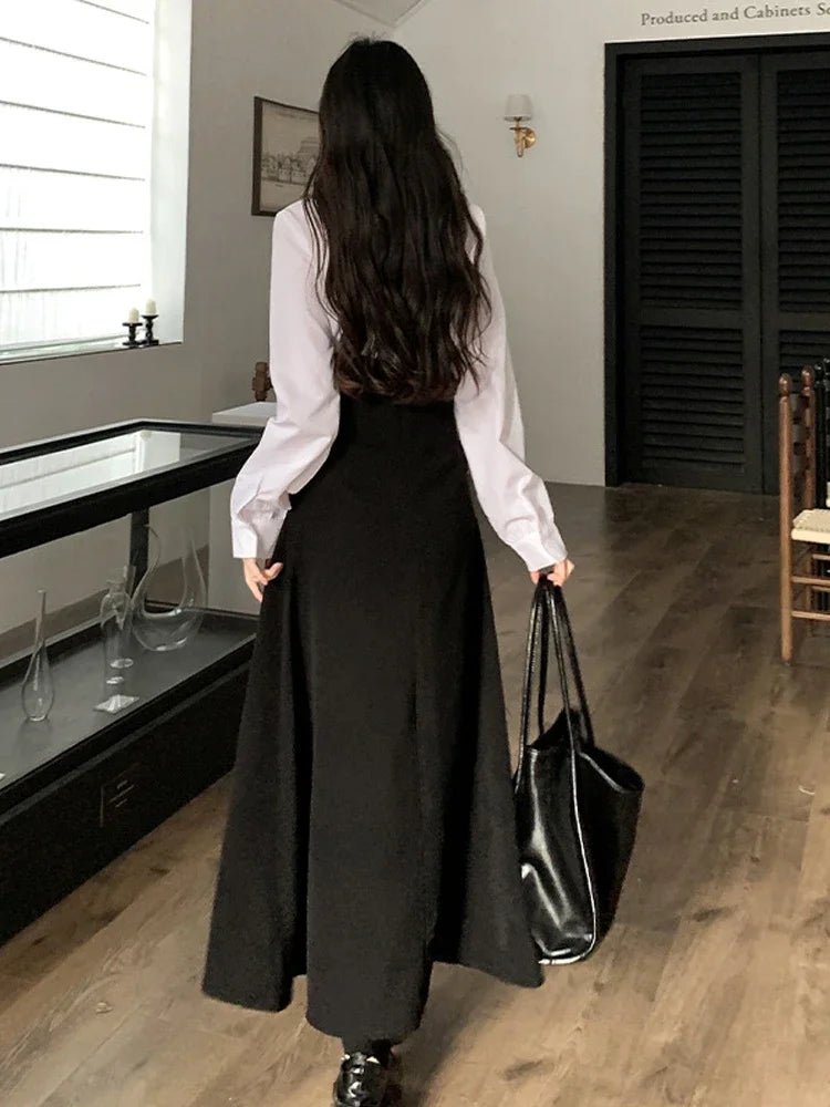 Chic Elegant Dress Sets Women Fashion All-match Solid Slim Bow Basic Shirts Ladies Sweet Waisted Sleeveless Low Cut Sundress New