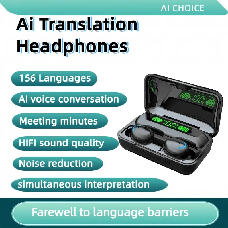 1pc 156Language Translation Wireless Headphones Smart Waterproof Ai Real-time Translator Bluetooth 5.4 Earbuds Business Earphone