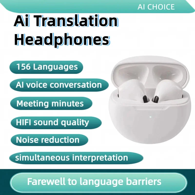 1pc 156Language Translation Wireless Headphones Smart Waterproof Ai Real-time Translator Bluetooth 5.4 Earbuds Business Earphone