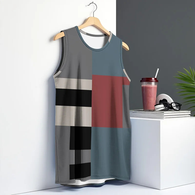 Retro Fitness Men Vest Street Fashion Round Neck Sleeveless T Shirt Printed Daily Outdoor Sports Running Top Animal Plaid