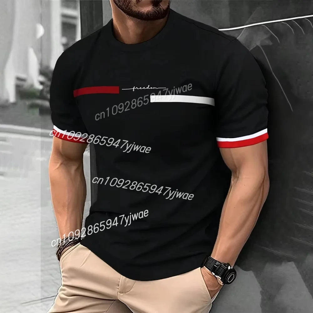 Men's 3D Striped Printed T-Shirt Hip-Hop Trend Harajuku Streetwear round Neck Comfortable Breathable Casual Top for Men
