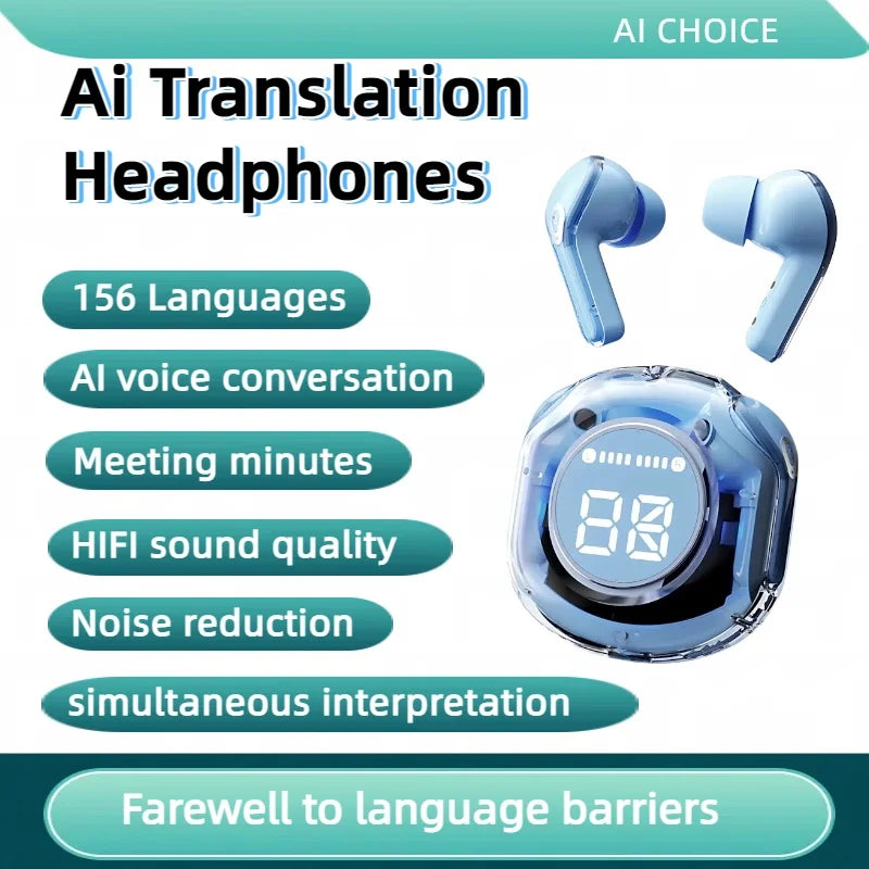 1pc 156Language Translation Wireless Headphones Smart Waterproof Ai Real-time Translator Bluetooth 5.4 Earbuds Business Earphone