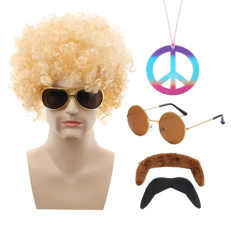 Hot Hippie Wig Halloween Cos Punk Wig Fans Afro Rock Sunglasses Set