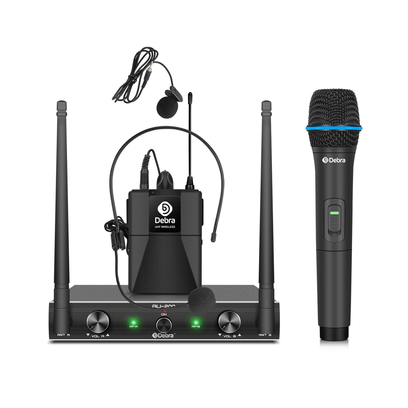 Professional UHF Wireless Microphone System 2 Channels 50m Range with Receiver for Karaoke Singing Home Party Performance 500-59