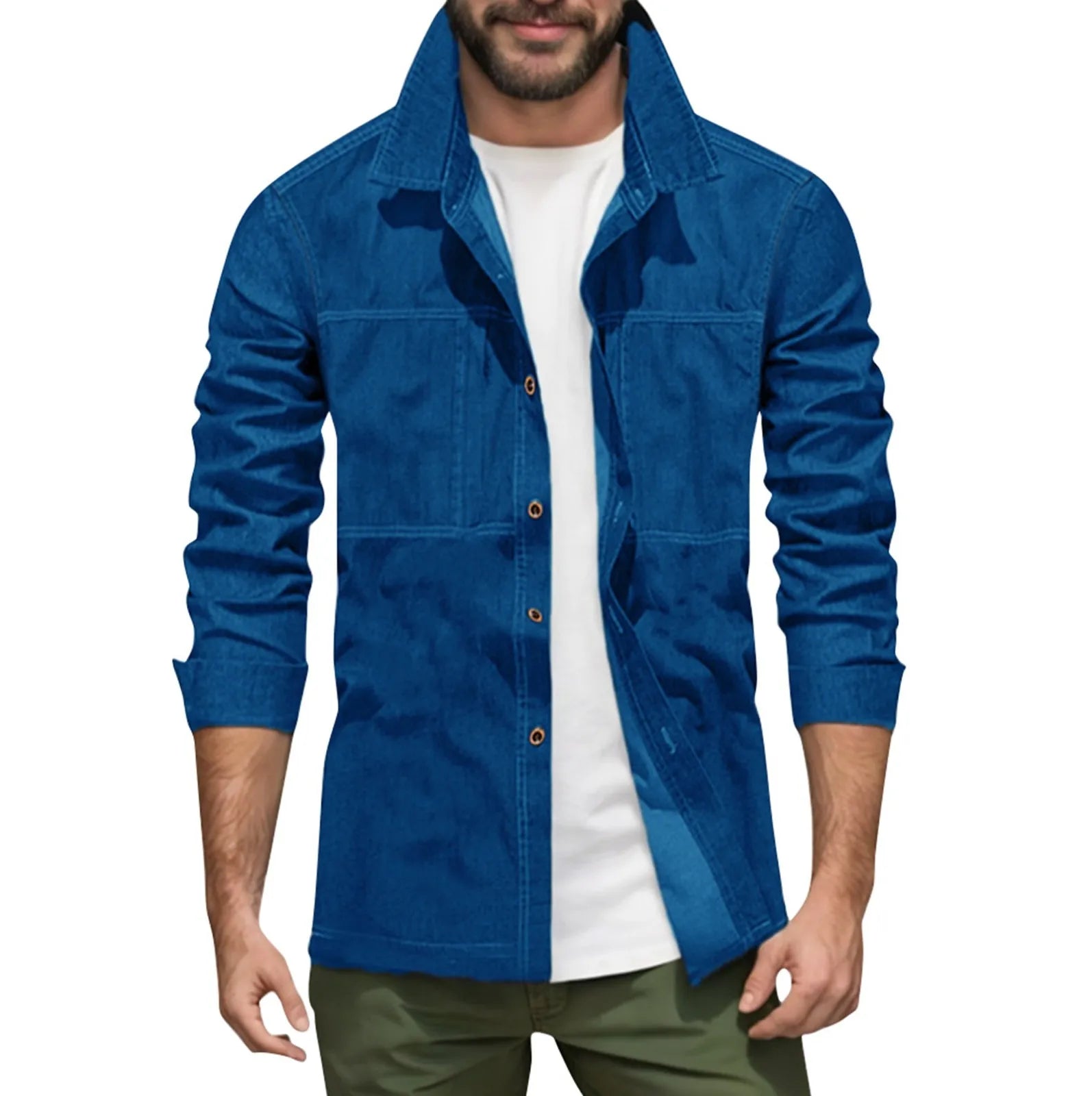 Slim Fit Denim Collared Shirt Casual Long Sleeve Pure Color Outerwear Men's Spring Autumn New Style Trendy Male Fashion Shirt