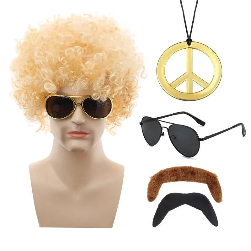 Hot Hippie Wig Halloween Cos Punk Wig Fans Afro Rock Sunglasses Set