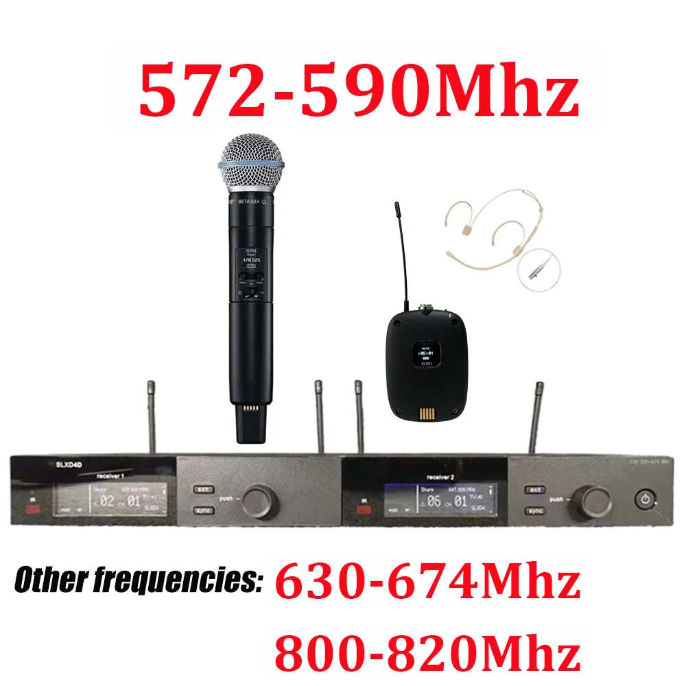 SLXD Microfone 500/600/800MHZ Wireless Microphone System 4pin Headset KSM8/Beta58 Professional Audio Equipment For Stage Karaoke