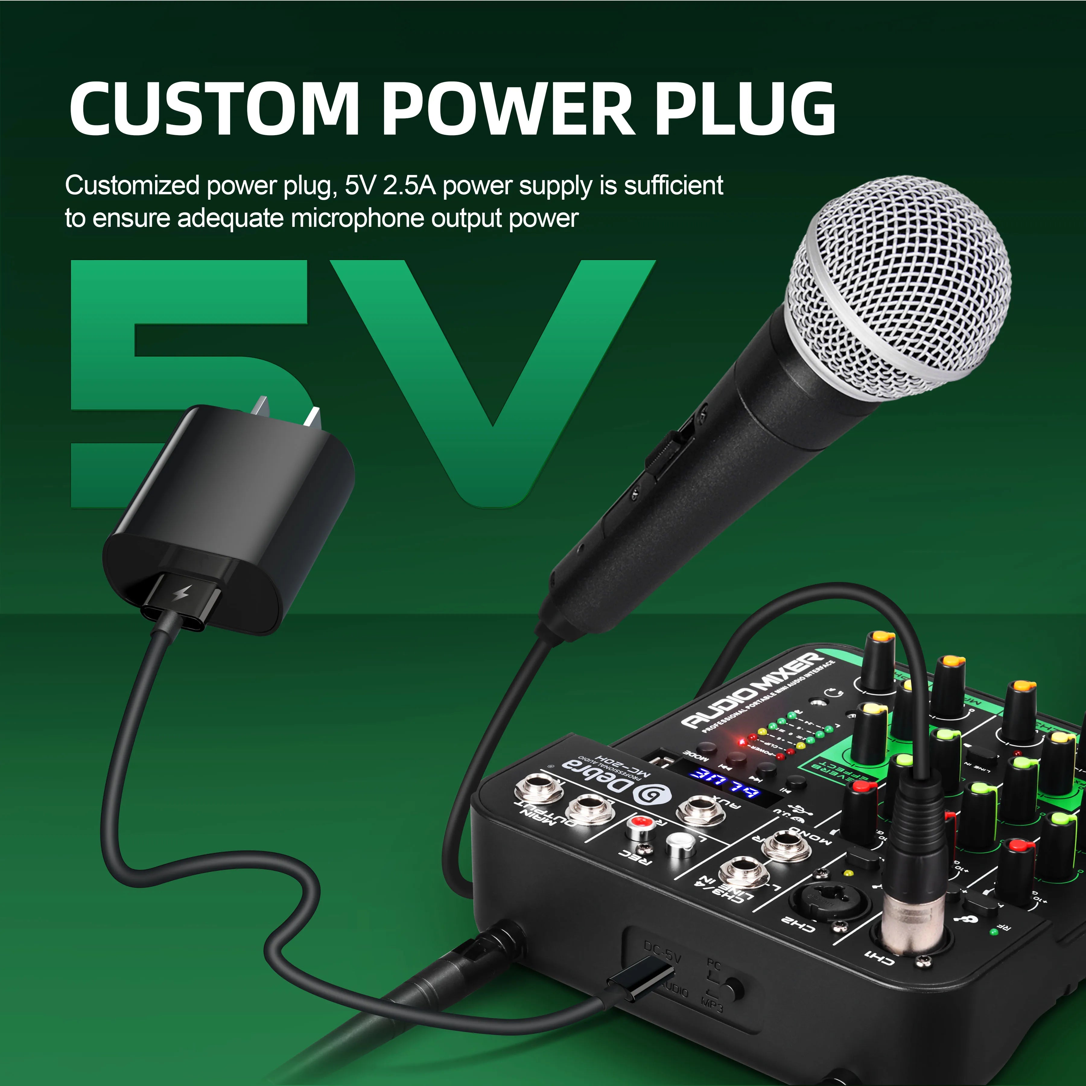Debra DJ Console UHF Audio Mixer with SoundCard Wireless Mic 5V Bluetooth 5.0 for Karaoke, Live Performance
