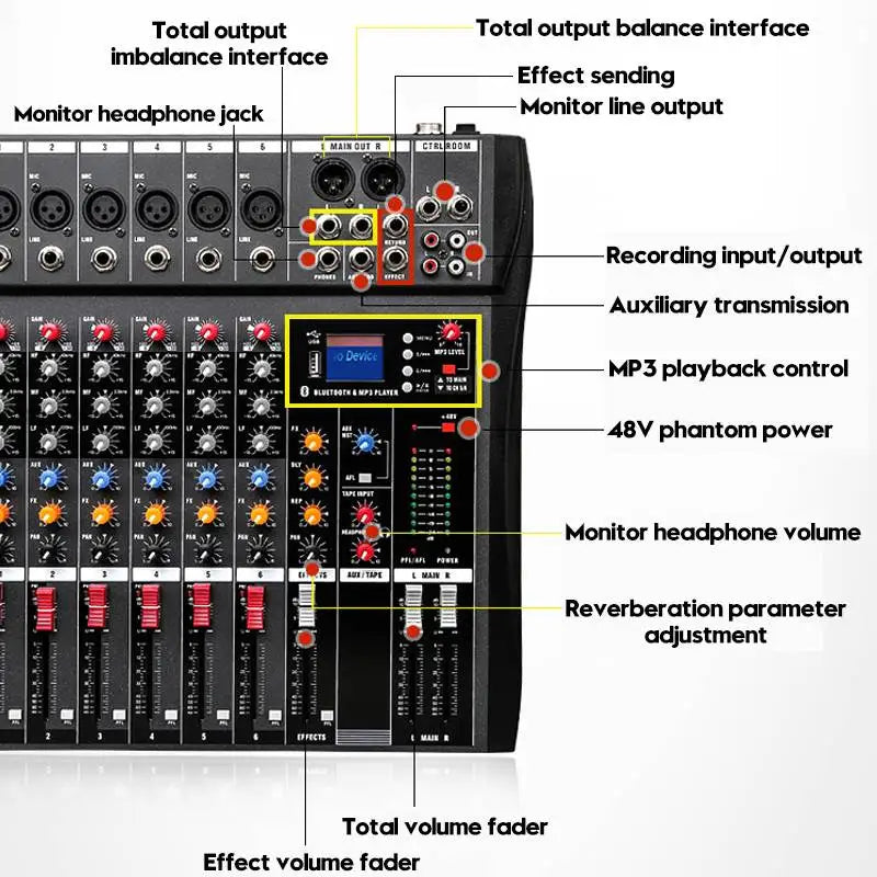 Professional 8-channel Audio DJ Mixer With  Sound Mixer Audio Karaoke Phantom Power 48V USB Jack Hot Sale Products 13 B