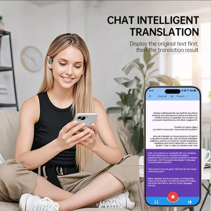 1pc 156Language Translation Wireless Headphones Smart Waterproof Ai Real-time Translator Bluetooth 5.4 Earbuds Business Earphone
