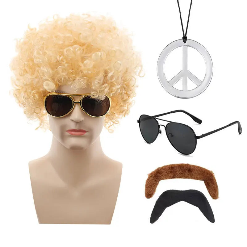 Hot Hippie Wig Halloween Cos Punk Wig Fans Afro Rock Sunglasses Set