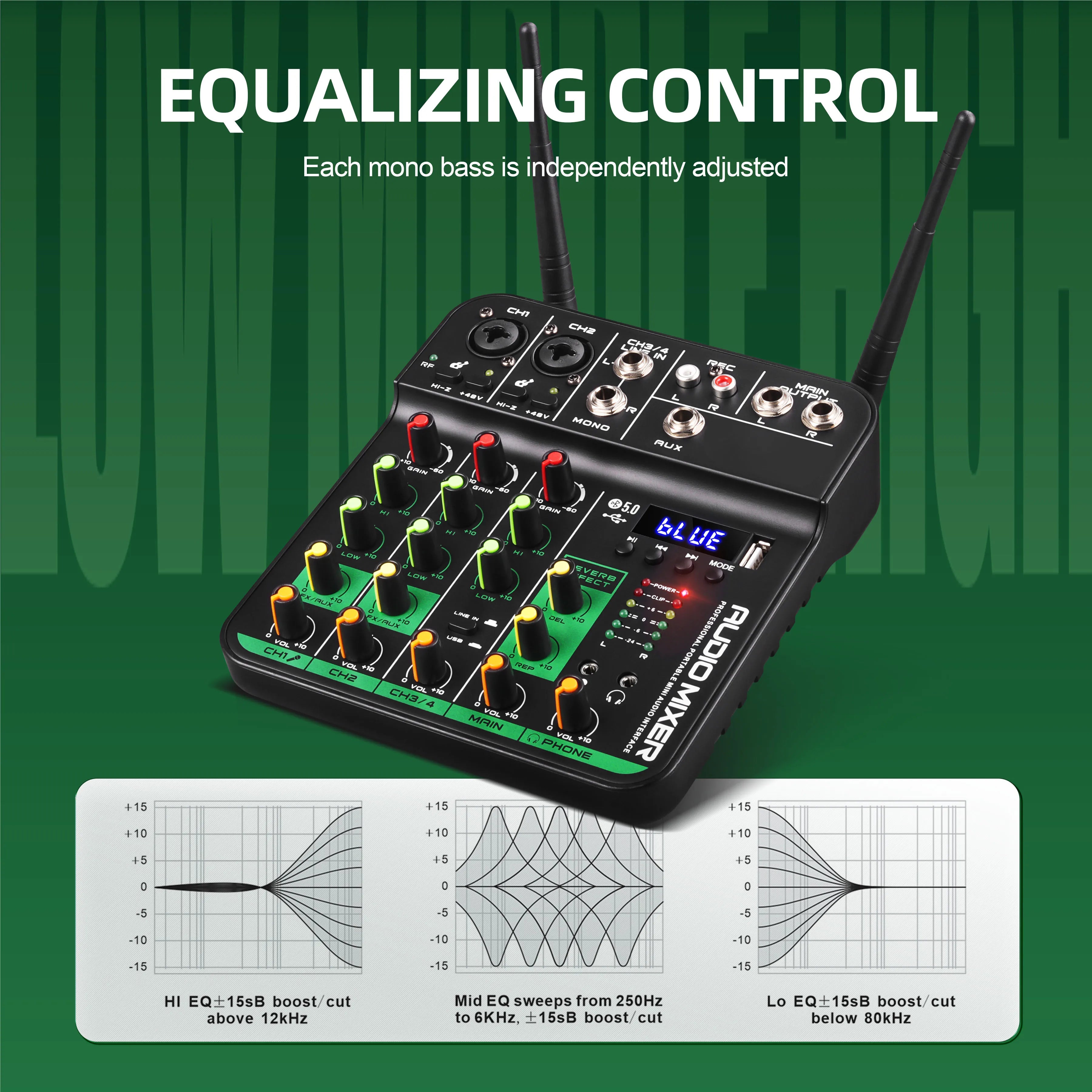 New Product Professional Portable Mini 4 Channel Karaoke Audio Mixer MC-20H with 2 UHF Wireless Microphone DJ Audio Console