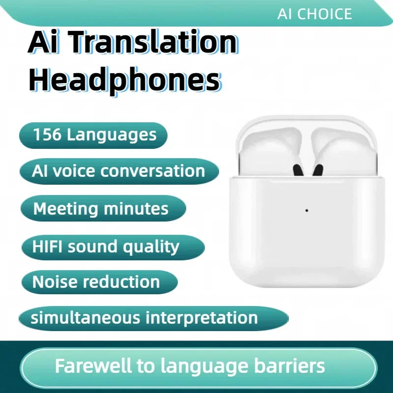 1pc 156Language Translation Wireless Headphones Smart Waterproof Ai Real-time Translator Bluetooth 5.4 Earbuds Business Earphone