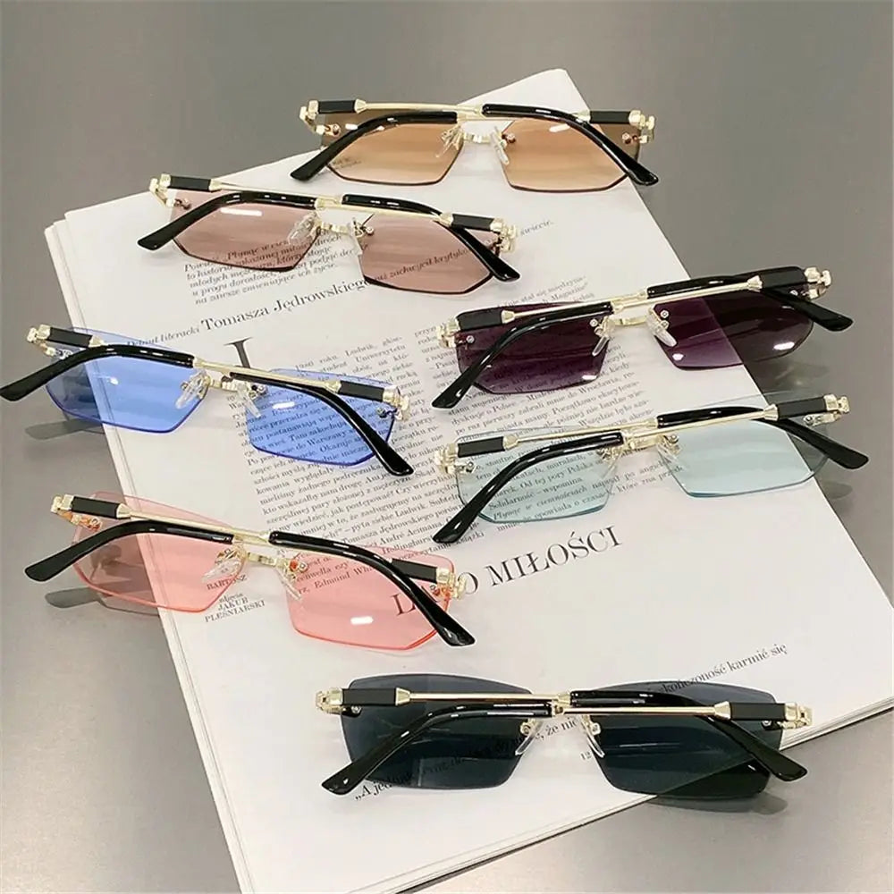 Rimless Sunglasses for Women & Men, Trendy Frameless Rectangle Sun Glasses Retro Shades Fashion Summer Travel UV400 Eyewear