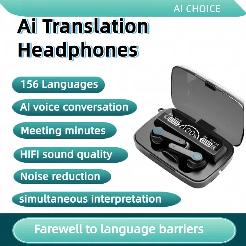 1pc 156Language Translation Wireless Headphones Smart Waterproof Ai Real-time Translator Bluetooth 5.4 Earbuds Business Earphone