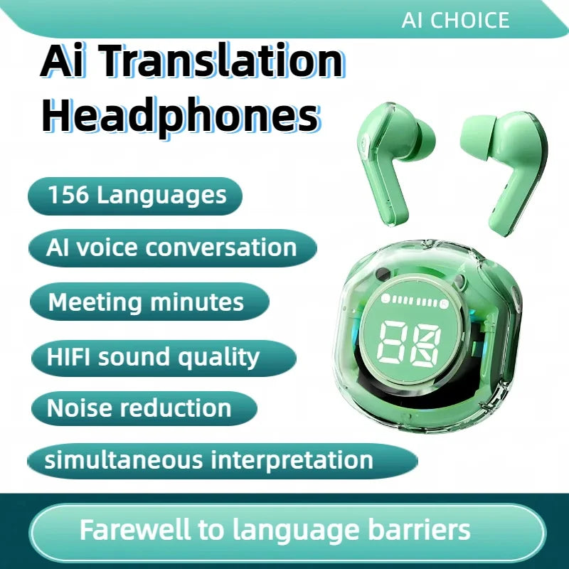 1pc 156Language Translation Wireless Headphones Smart Waterproof Ai Real-time Translator Bluetooth 5.4 Earbuds Business Earphone
