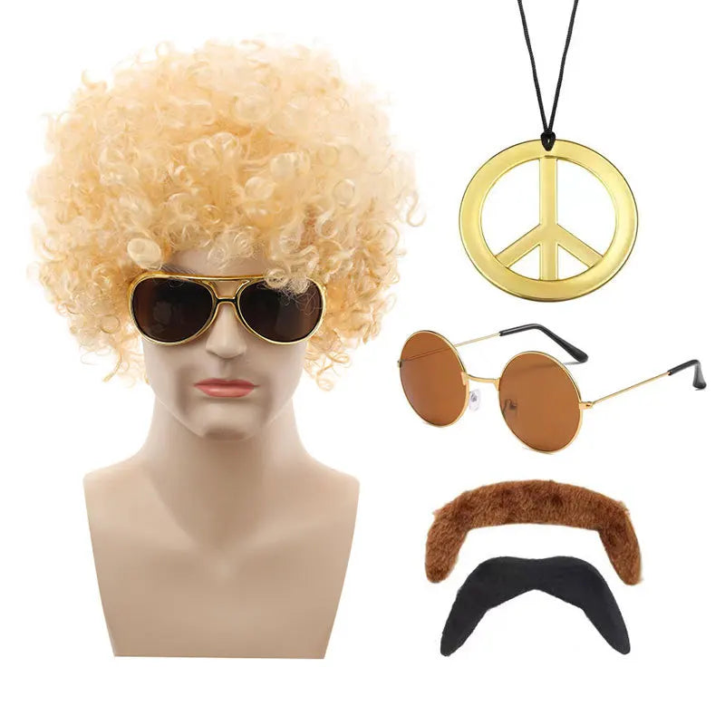 Hot Hippie Wig Halloween Cos Punk Wig Fans Afro Rock Sunglasses Set