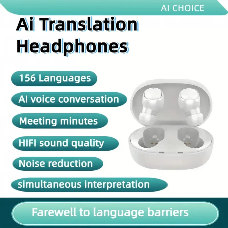 1pc 156Language Translation Wireless Headphones Smart Waterproof Ai Real-time Translator Bluetooth 5.4 Earbuds Business Earphone