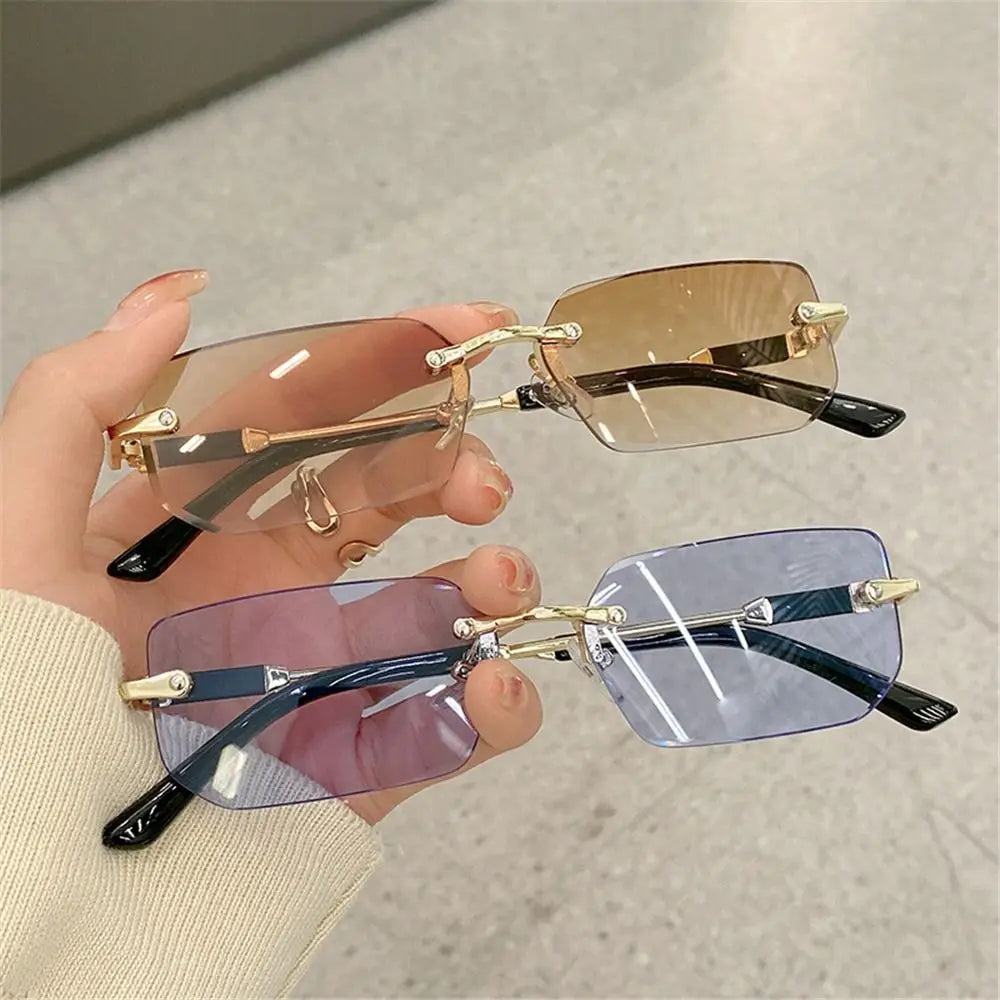 Rimless Sunglasses for Women & Men, Trendy Frameless Rectangle Sun Glasses Retro Shades Fashion Summer Travel UV400 Eyewear
