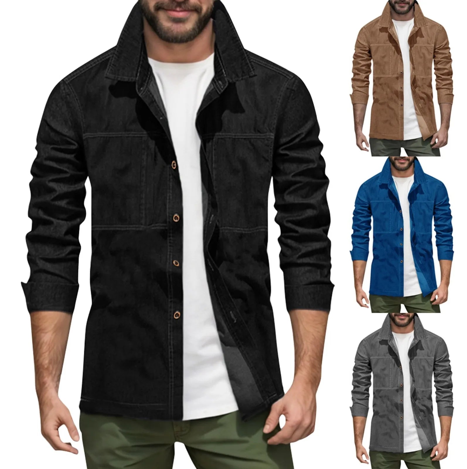 Slim Fit Denim Collared Shirt Casual Long Sleeve Pure Color Outerwear Men's Spring Autumn New Style Trendy Male Fashion Shirt