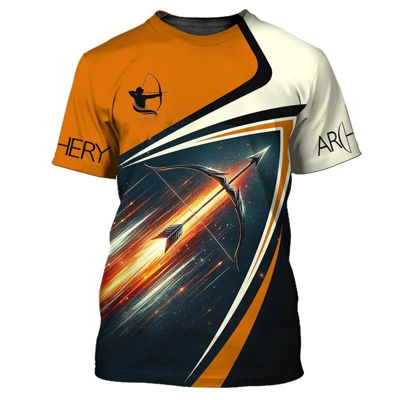 Archery Themed Sport T-shirt Men Cool Print Short Sleeve T Shirts Competition Clothing Fashion Trend Daily Train Breathable Tee