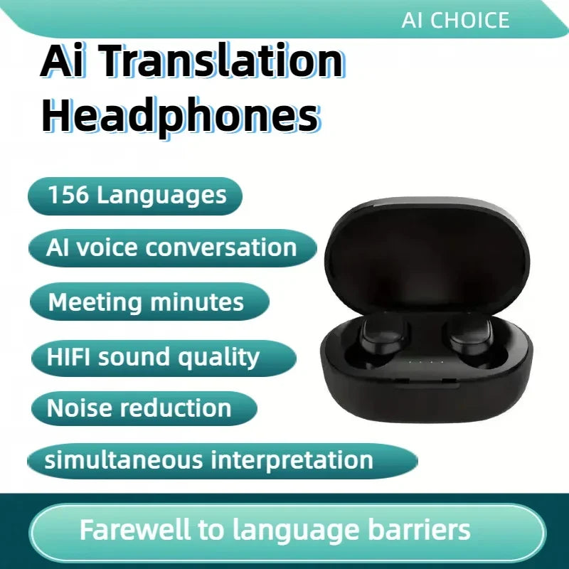 1pc 156Language Translation Wireless Headphones Smart Waterproof Ai Real-time Translator Bluetooth 5.4 Earbuds Business Earphone