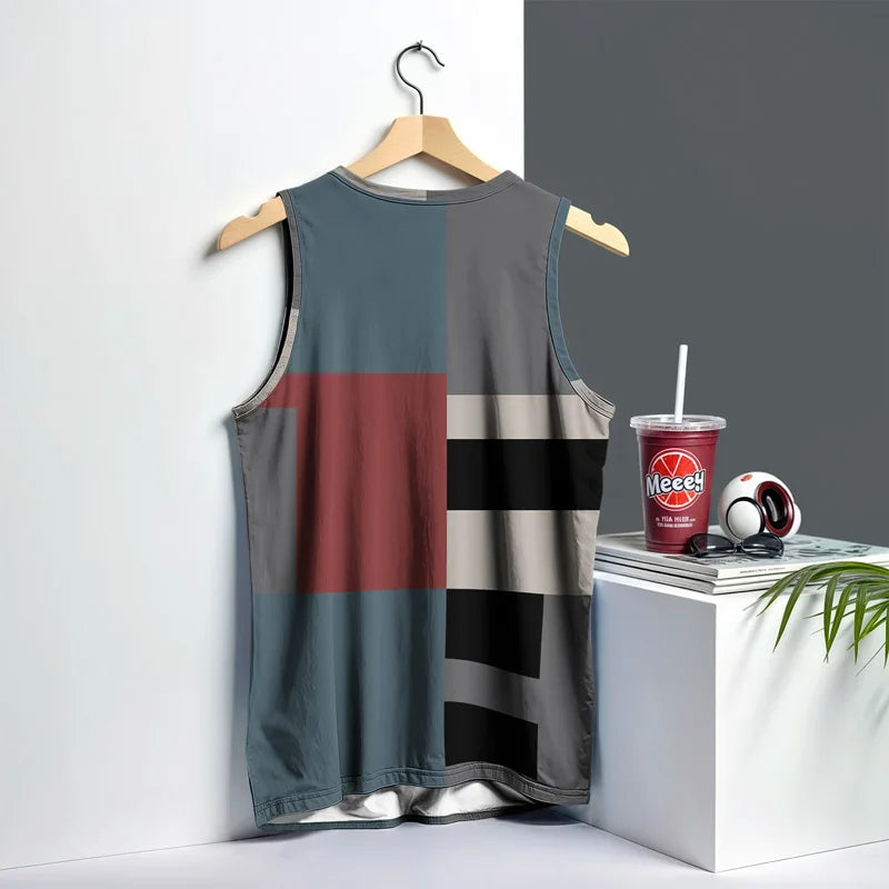 Retro Fitness Men Vest Street Fashion Round Neck Sleeveless T Shirt Printed Daily Outdoor Sports Running Top Animal Plaid