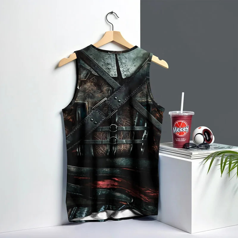 Mens Skull Vest Street Fashion Round Neck Sleeveless Printed T Shirt Daily Outdoor Sports Fitness Running Top Fear 2025 New