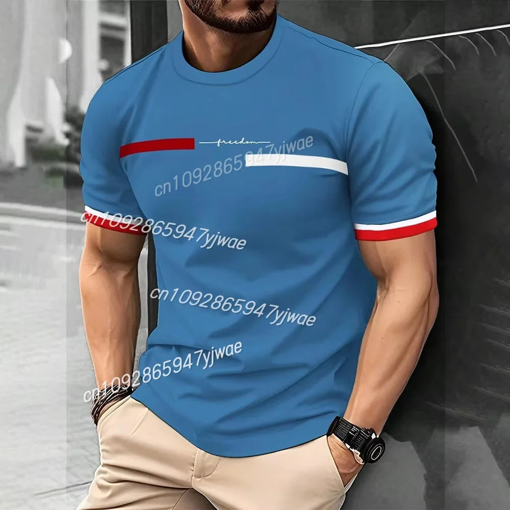Men's 3D Striped Printed T-Shirt Hip-Hop Trend Harajuku Streetwear round Neck Comfortable Breathable Casual Top for Men